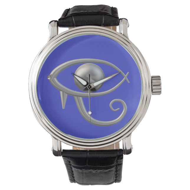 Montre Eye of Ra silver on blue watch (devant)