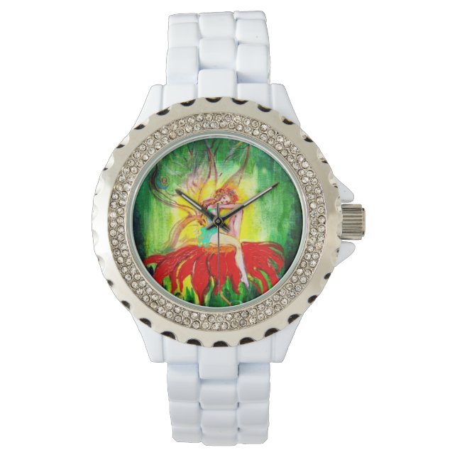 MONTRE FAIRY RÊVER SUR UNE FLEURS ROUGE (devant)