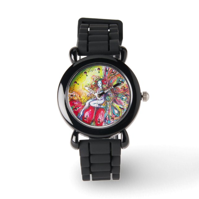 Montre FAIRY TITANIA SUR LA FLEURS ROUGE Imaginaire color (Recto)