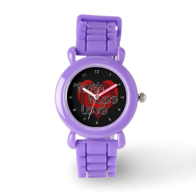 Montre Faith Hope Love, Coeur Noir/Rouge (Recto)