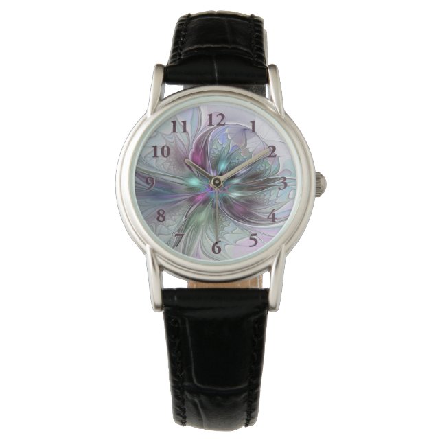 Montre Fantaisie Abstraite Moderne Fleur Fractale Colorée (devant)