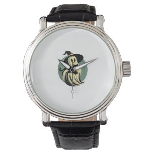 Montre Fantôme Drôle Tenant Un Chat Noir Lazy Halloween S