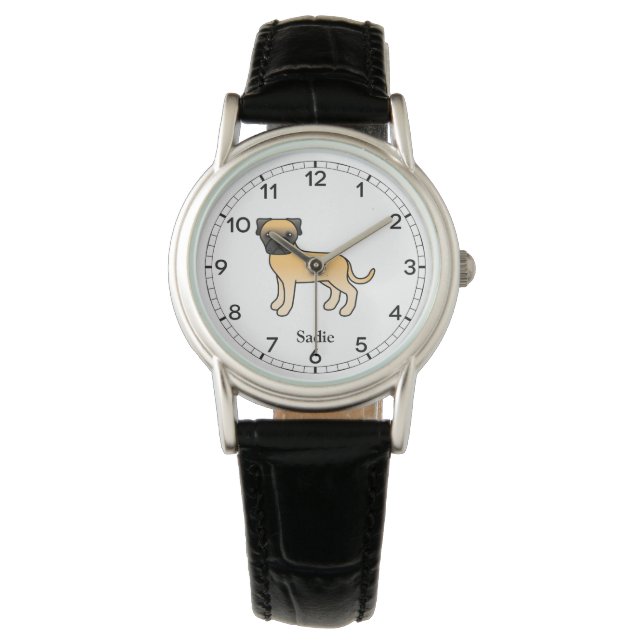Montre Faon Bouledogue Mignon Chien de Dessin Animé & Nom (devant)