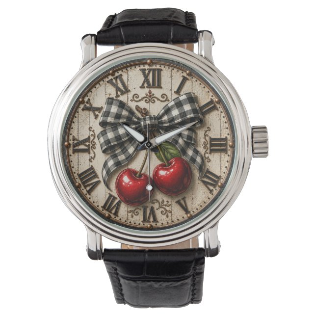 Montre Farmhouse Cherry Rustic Buffalo Plaid Kitchen (devant)