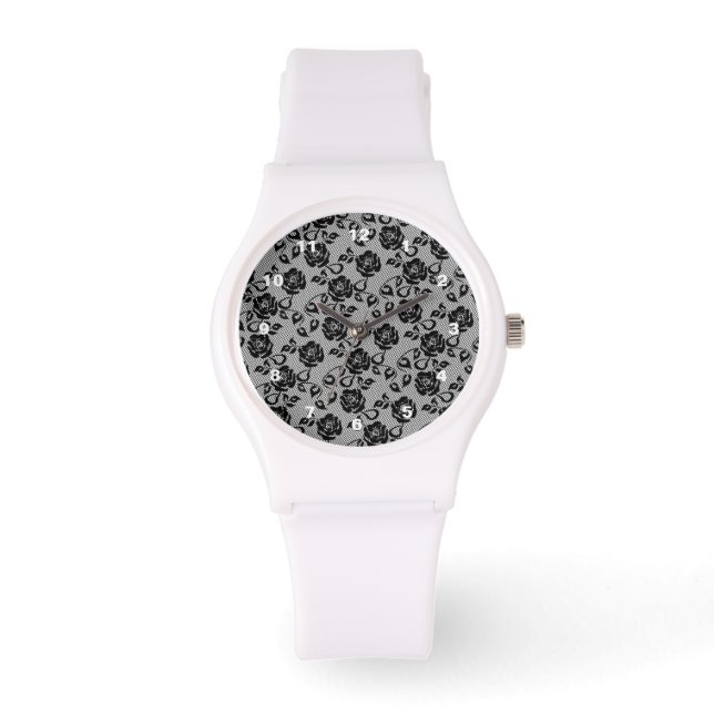 Montre Faux Black Lace Rose Fishnet Watch Cadeau (Recto)