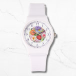 Montre Faux colorées Brodées Florales Stylish Femmes<br><div class="desc">Faux coloré brodé Floral élégant Womans Watches présente une tendance florale moderne imitation broderie colorée en rose,  violet,  orange et rouge sur un arrière - plan vert pastel. Créé par Evco Studio www.zazzle.com/store/evcostudio</div>