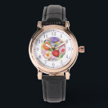 Montre Faux colorées Brodées Florales Stylish Femmes<br><div class="desc">Faux coloré brodé Floral élégant Womans Watches présente une tendance florale moderne imitation broderie colorée en rose, violet, orange et rouge sur un arrière - plan vert pastel. Créé par Evco Studio www.zazzle.com/store/evcostudio</div>