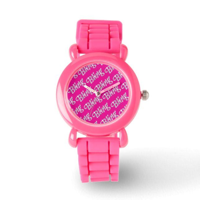 Montre Faux diamant sur boule rose chaud (Recto)