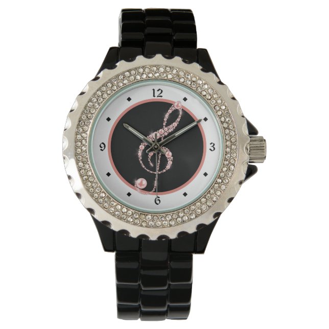 Montre Faux Pink Pearl Treble Clef Music (devant)