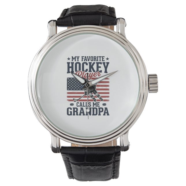Montre Favorite Hockey Player Calls Me Grandpa Vintage Sh (devant)