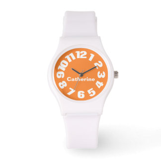 Montre féminine personnalisée, blanche et orange b