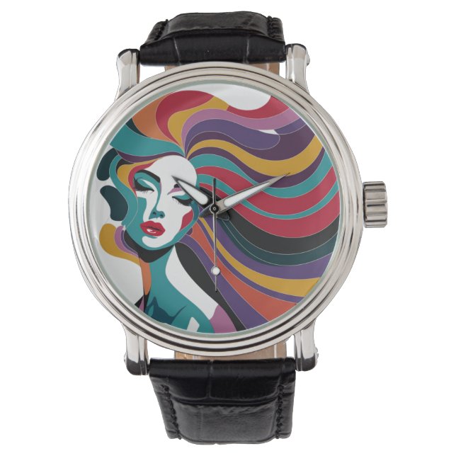 Montre Femme Abstraite colorée aux cheveux gonflables (devant)
