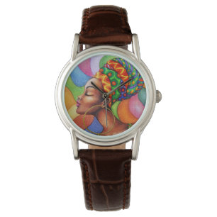 Montre Femme africaine avec cire tissu traditionnel
