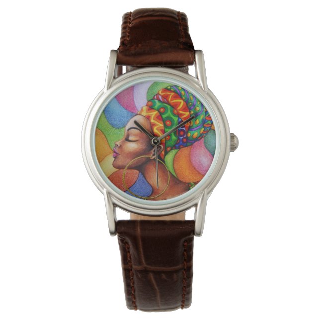 Montre Femme africaine avec cire tissu traditionnel (devant)