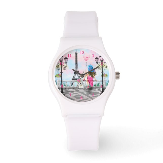 Montre Femme avec ballon de coeur rose à Paris Regardez (Recto)