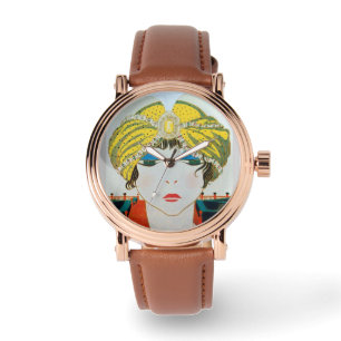 Montre FEMME AVEC TURBAN JAUNE ORIENTAL / Mode Beauté