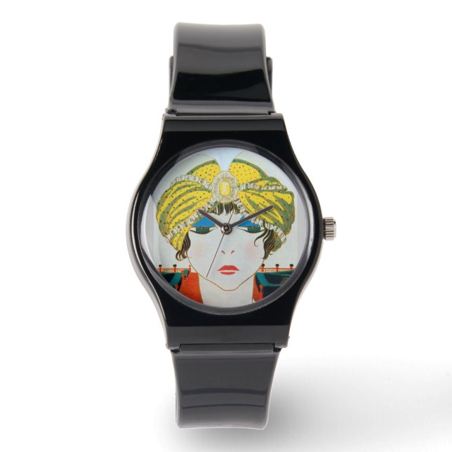 Montre FEMME AVEC TURBAN JAUNE ORIENTAL / Mode Beauté (Recto)
