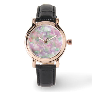 Montre Femme de conception florale Black Leather strap Wa