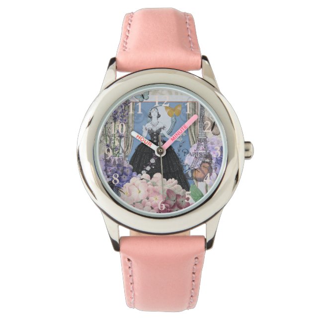Montre Femme élégante bleue Robe fleurie fantaisie  (devant)