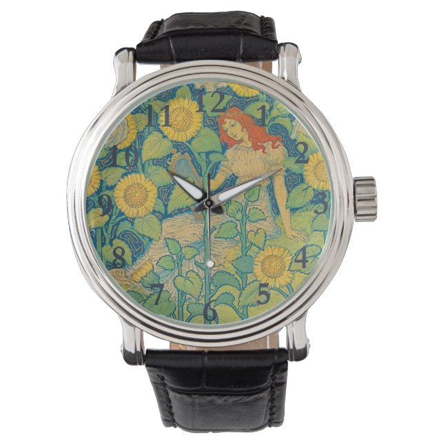Montre Femme-fille de fleurs dans le jardin de tournesol (devant)