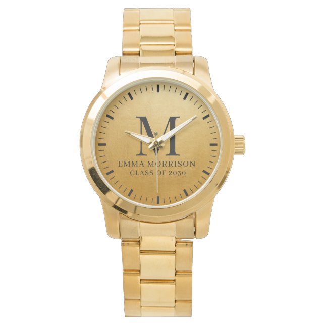 Montre Femme Métallic Or Faux Monogrammé (devant)