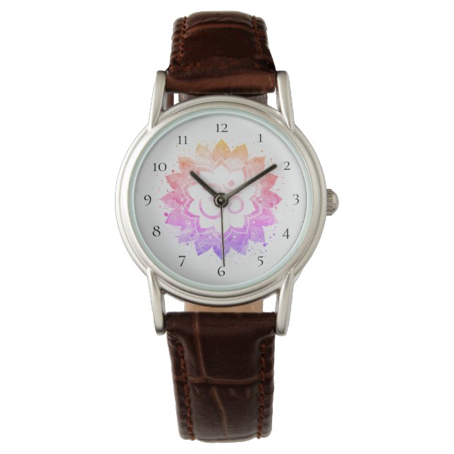 Montre *~* Femme Om Fleur du Nouvel Âge Lotus Mandala (devant)