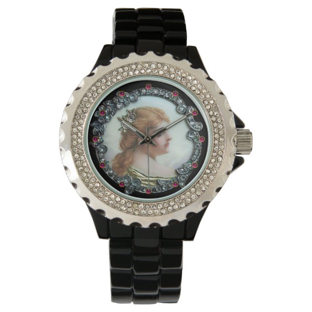 MONTRE FEMME ROMANTIQUE AUX FLEURS DE DIAMONDES ENAMMÈNE  (devant)