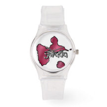 Montre femme rose avec carte de la Guadeloupe