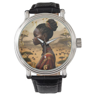 Montre Femme Tribale Qui Regarde Son Paysage Africain,