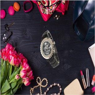 Montre Femmes afro-américaines Abstraites noires et blanc