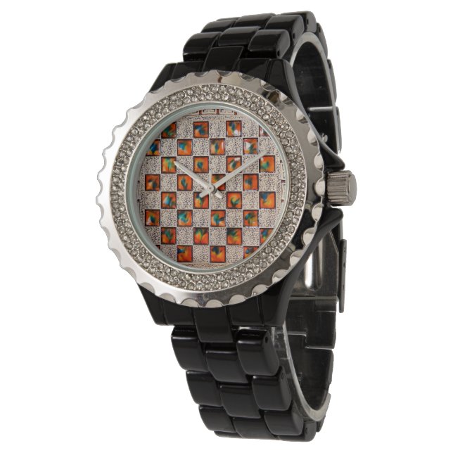 Montre Femmes décoratives-Rhinestone-Black-Enamel-Watch (Incliné)
