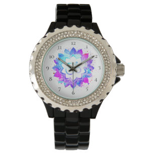 Montre *~* Femmes Noir Lotus Om Nouvel Âge Mandala