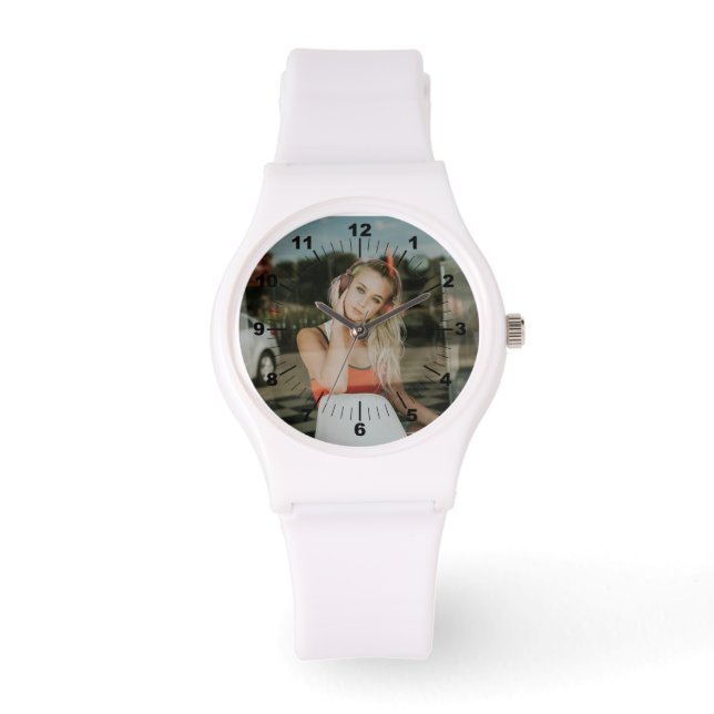 Montre Femmes - Sangle Silicone Personnalisé Blanc (Recto)