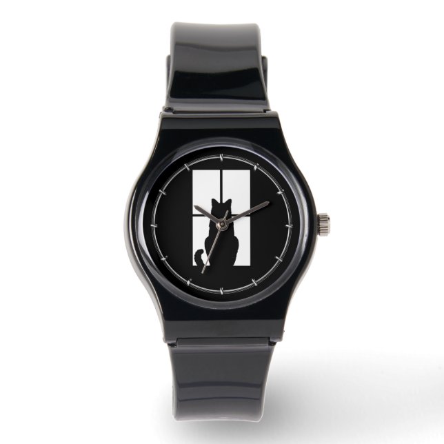 Montre Fenêtre Chat noir Cliquez pour Customiser une déco (Recto)