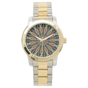 Montre Fenêtre en verre rouge et or Kaleidoscope