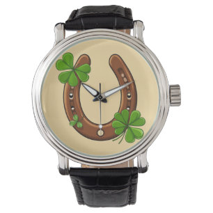 Montre Fer à Cheval Chanceux Avec Trèfles Verts