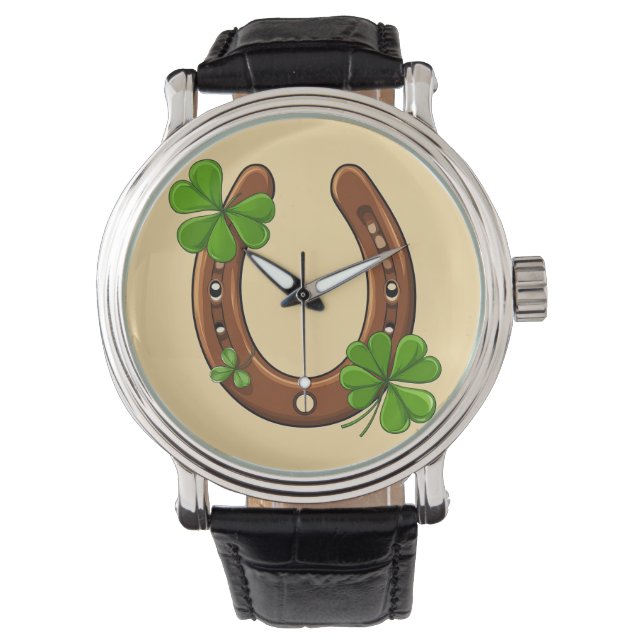 Montre Fer à Cheval Chanceux Avec Trèfles Verts (devant)