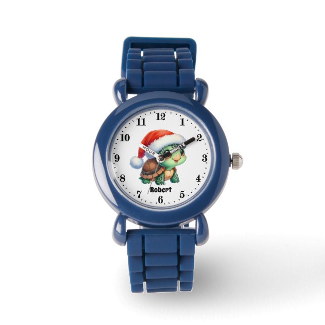 Montre Festivals garçons Tortue de Noël ajouter le nom (Recto)