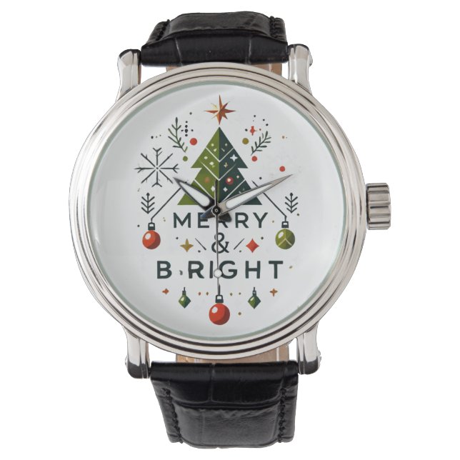 Montre Festive Joyeux et brillant Design d'arbre de Noël (devant)