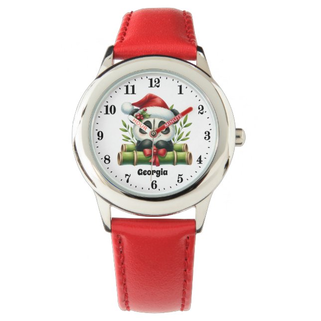Montre Festive Noël filles panda ours ajouter nom (devant)