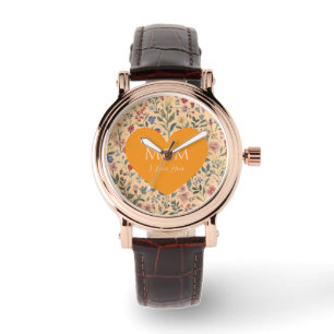 Montre Fête des Mères,Je T'Aime,Motif Fleurs,Cœur d'Amour