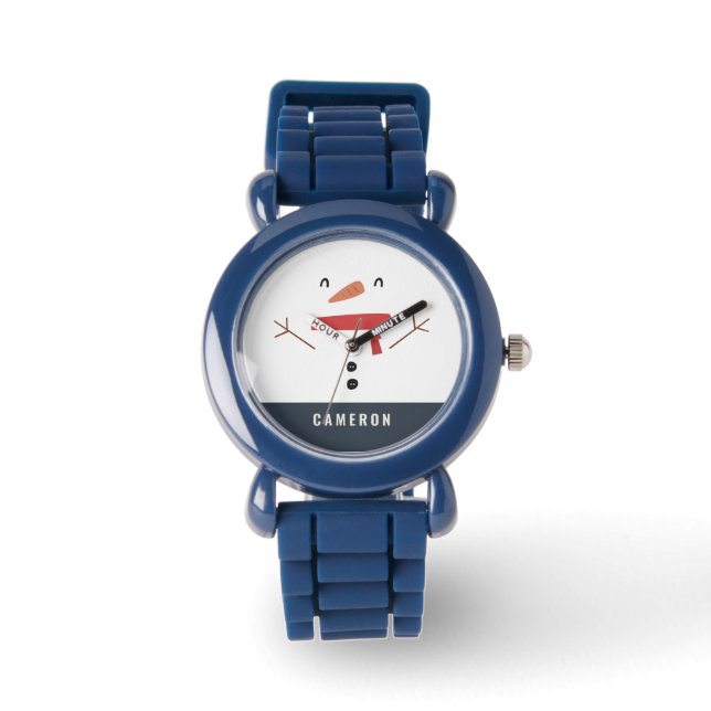 Montre fête drôle bonhomme de neige personnalisé enfants (Recto)