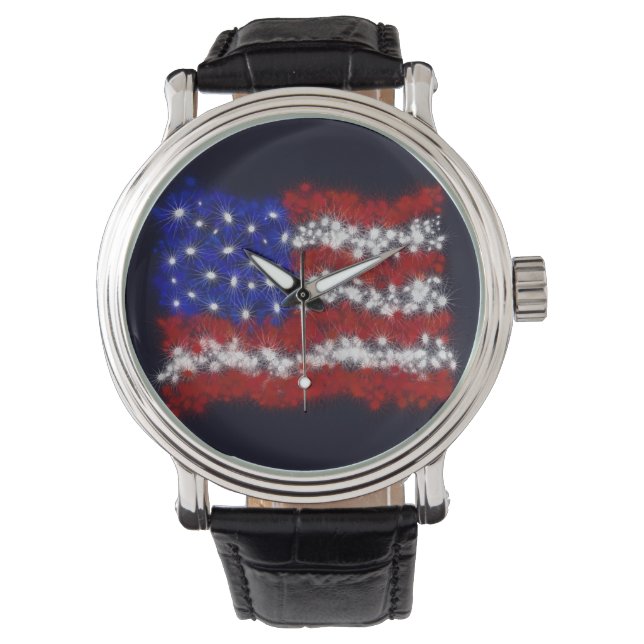 Montre Feu d'artifice étoiles et rayures drapeau américai (devant)