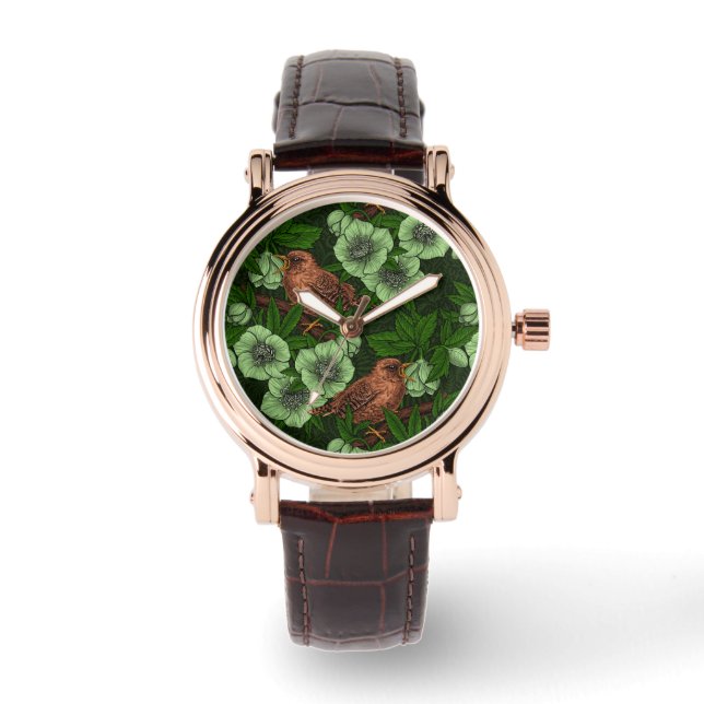 Montre Feu et hellebore sur vert foncé (Recto)
