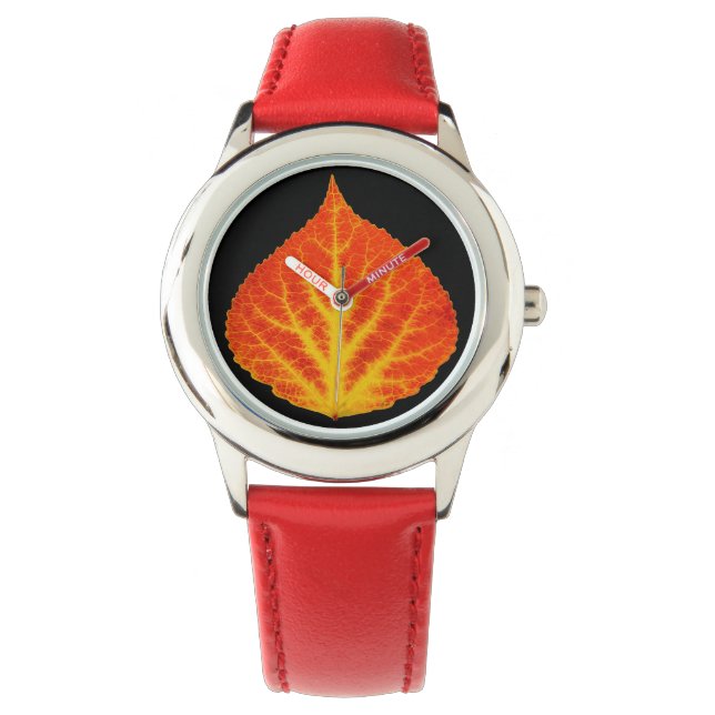 Montre Feuille d'Aspen rouge et jaune #10 (devant)