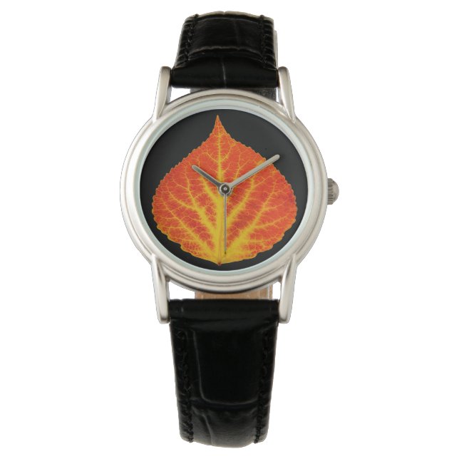 Montre Feuille d'Aspen rouge et jaune #10 (devant)