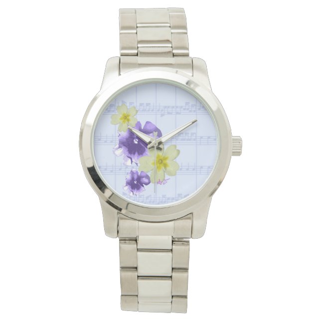 Montre Feuille de fleurs violettes et jaunes Musique Mont (devant)