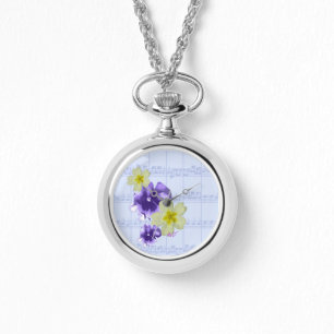 Montre Feuille de fleurs violettes et jaunes Regarder la