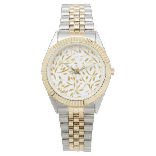 Montre Feuille de Gradient Noir Or Botanique Flore Patter