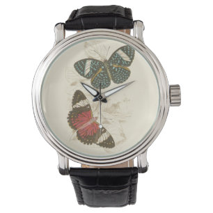 Montre Feuille de sépia avec les papillons colorés